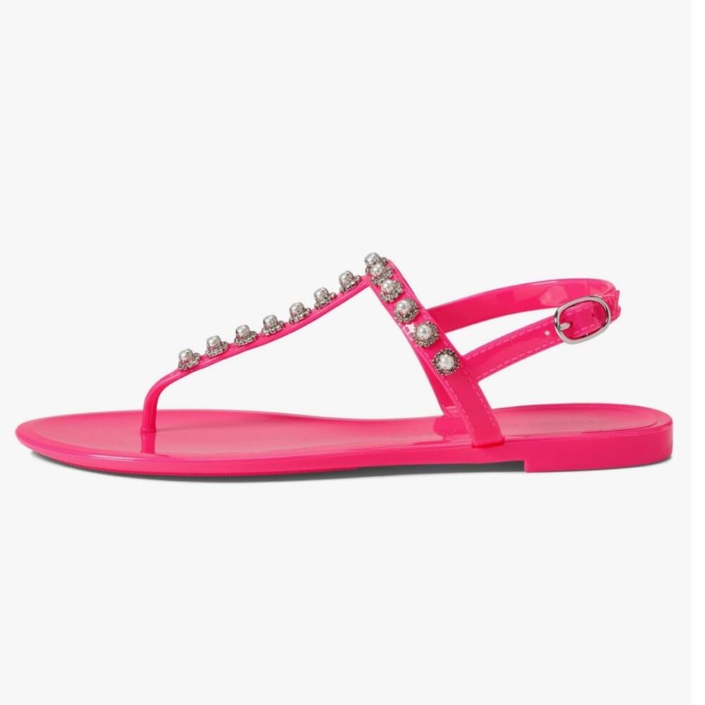 Stuart Weitzman Goldie Pearl Crystal Jelly Sandal Neon Pink - Sz 9